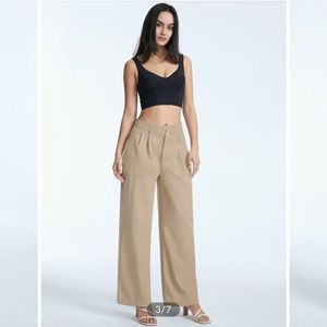 High Waisted Asymmetrical Pleat Front Wide Leg Trousers